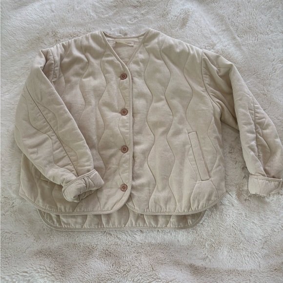 Micaela Greg Jackets & Blazers - Wavy Quilted Button-Front Puffer Jacket in Light Beige